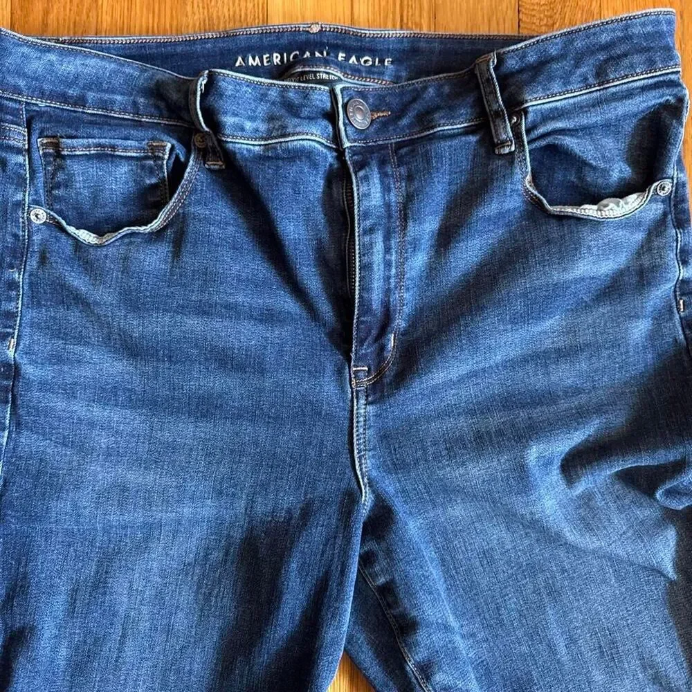 American Eagle Outfitters High Rise Skinny Kick Stretch Blue Jeans 18 Short